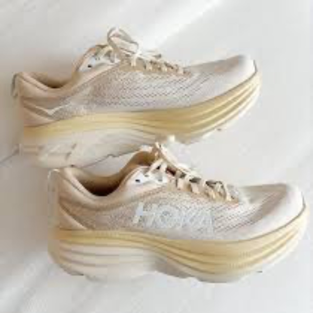 HOKA Bondi 8 Running Shoes Sneakers Shifting Sand Eggnog Neutral 10